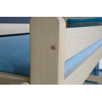 Dětská patrová postel s rozšířeným spodním lůžkem a šuplíky BENJAMIN - přírodní borovice - 200x90/120 cm