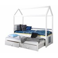 Dětská domečková postel z masivu borovice JONAS s přistýlkou a šuplíky - 200x90 cm - bílá/šedá