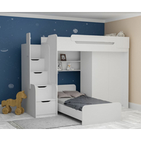 Dětská vyvýšená postel s dodatkovým lůžkem a skříní DORIAN II - 200x90 cm - bílá