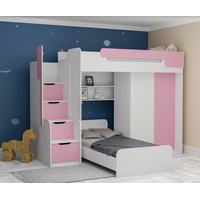 Dětská vyvýšená postel s dodatkovým lůžkem a skříní DORIAN II - 200x90 cm - růžová