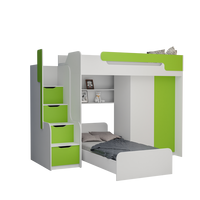 Dětská vyvýšená postel s dodatkovým lůžkem a skříní DORIAN II - 200x90 cm - zelená