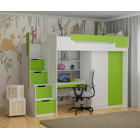 Dětská vyvýšená postel s psacím stolem a skříní DORIAN - 200x90 cm - zelená