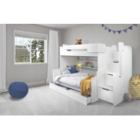 Dětská patrová postel s rozšířeným spodním lůžkem a šuplíkem HARRY bílá - 200x90/120 cm