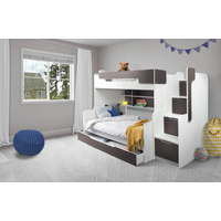 Dětská patrová postel s rozšířeným spodním lůžkem a šuplíkem HARRY bílo-šedá - 200x90/120 cm
