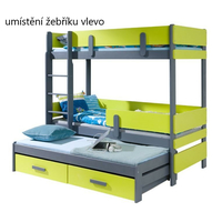 Dětská patrová postel z masivu borovice ETTORE III s přistýlkou a šuplíky - 200x90 cm - grafit/zelená