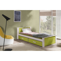 Dětská postel z masivu borovice ALDA se šuplíky - 200x90 cm - bílá/zelená