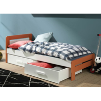 Dětská postel z masivu borovice ALMA se šuplíky - 200x90 cm - bílá/hnědá