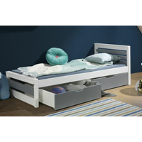 Dětská postel z masivu borovice KAMA se šuplíky - 200x90 cm - bílá/šedá
