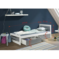 Dětská postel z masivu borovice KAMA se šuplíky - 200x90 cm - bílá/šedá