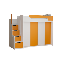 Dětská vyvýšená postel s šatními skříněmi DORIAN III - 200x90 cm - oranžová