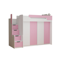 Dětská vyvýšená postel s šatními skříněmi DORIAN III - 200x90 cm - růžová