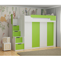 Dětská vyvýšená postel s šatními skříněmi DORIAN III - 200x90 cm - zelená