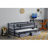 Dětská postel z masivu borovice MARTIN II s přistýlkou a šuplíky - 200x90 cm - grafit/šedá