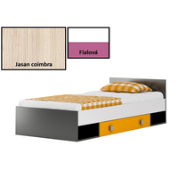 SKLADEM: Dětská postel se šuplíkem YELLOW - typ A - 200x90 cm - jasan coimbra/fialová