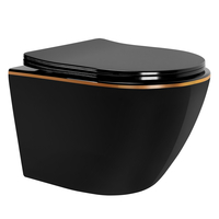 Závěsné WC Rea CARLO mini RIMLESS + Duroplast sedátko flat - černé se zlatým okrajem