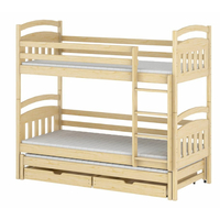 Dětská patrová postel z masivu borovice ALDA s přistýlkou a šuplíky - 200x90 cm - přírodní