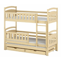 Dětská patrová postel z masivu borovice BOHDANA s přistýlkou a šuplíky - 200x90 cm - PŘÍRODNÍ BOROVICE