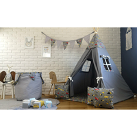 Dětský stan TEEPEE (TÝPÍ) STAVEBNÍ STROJE s doplňky - šedý