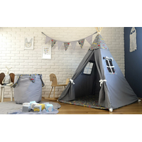 Dětský stan TEEPEE (TÝPÍ) STAVEBNÍ STROJE s doplňky - šedý