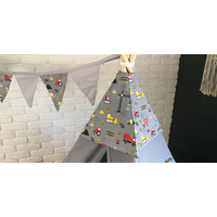 Dětský stan TEEPEE (TÝPÍ) STAVEBNÍ STROJE s doplňky - šedý