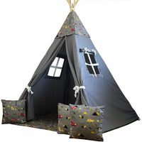 Dětský stan TEEPEE (TÝPÍ) STAVEBNÍ STROJE s doplňky - šedý