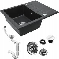 Kuchyňský granitový dřez REA NORTH - 48,5 x 59,5 cm - černý kropenatý