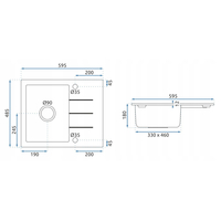 Kuchyňský granitový dřez REA NORTH - 48,5 x 59,5 cm - metalický černý