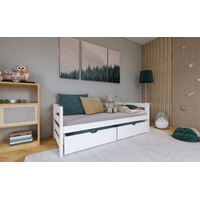 Dětská postel z masivu borovice EGO se šuplíky - 200x90 cm - bílá