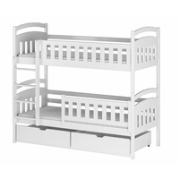 Dětská patrová postel z masivu borovice IGOREK se šuplíky - 200x90 cm - BÍLÁ