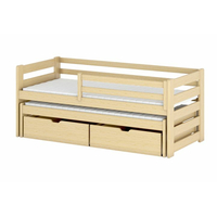 Dětská postel z masivu borovice SANDRA s přistýlkou a šuplíky - 200x90 cm - PŘÍRODNÍ BOROVICE