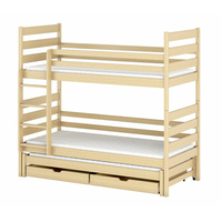 Dětská patrová postel z masivu borovice TEODOR s přistýlkou a šuplíky - 200x90 cm - přírodní
