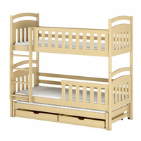 Dětská patrová postel z masivu borovice VIKTOR s přistýlkou a šuplíky - 200x90 cm - přírodní