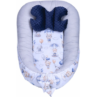 Oboustranné hnízdečko (kokon) pro miminko - BABYMAM PREMIUM set 7v1 - Procházka v oblacích s tmavě modrou minky