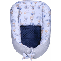 Oboustranné hnízdečko (kokon) pro miminko - BABYMAM PREMIUM set 7v1 - Procházka v oblacích s tmavě modrou minky