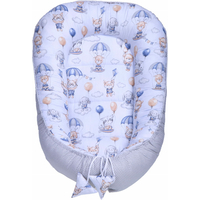 Oboustranné hnízdečko (kokon) pro miminko - BABYMAM PREMIUM set 7v1 - Procházka v oblacích s tmavě modrou minky