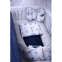 Oboustranné hnízdečko (kokon) pro miminko - BABYMAM PREMIUM set 7v1 - Procházka v oblacích s tmavě modrou minky