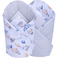 Oboustranné hnízdečko (kokon) pro miminko - BABYMAM PREMIUM set 7v1 - Procházka v oblacích s tmavě modrou minky