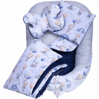 Oboustranné hnízdečko (kokon) pro miminko - BABYMAM PREMIUM set 7v1 - Procházka v oblacích s tmavě modrou minky