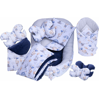 Oboustranné hnízdečko (kokon) pro miminko - BABYMAM PREMIUM set 7v1 - Procházka v oblacích s tmavě modrou minky