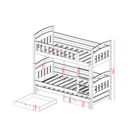 Dětská patrová postel z masivu borovice s přistýlkou a šuplíky BOHDANA - 200x90 cm - BÍLÁ