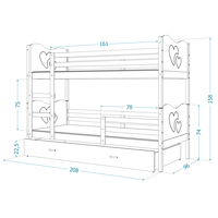 Dětská patrová postel s přistýlkou MAX Q - 200x90 cm - šedá/borovice - srdíčka