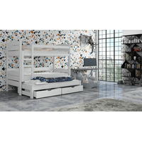 Dětská patrová postel z masivu CYRIL s přistýlkou a šuplíky - 200x90 cm - BÍLÁ