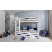 Dětská patrová postel z masivu borovice s přistýlkou a šuplíky CYRIL - 200x90 cm - BÍLÁ