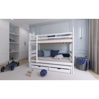 Dětská patrová postel z masivu CYRIL s přistýlkou a šuplíky - 200x90 cm - PŘÍRODNÍ BOROVICE