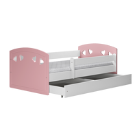 Dětská srdíčková postel JULIE se šuplíkem - růžová 160x80 cm