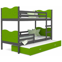 Dětská patrová postel s přistýlkou MAX Q - 200x90 cm - zeleno-šedá - motýlci