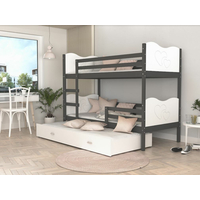 Dětská patrová postel s přistýlkou MAX Q - 200x90 cm - bílo-šedá - srdíčka