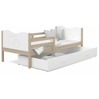 Dětská postel se šuplíkem MAX S - 200x90 cm - bílá/borovice - srdíčka