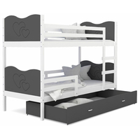 Dětská patrová postel se šuplíkem MAX R - 200x90 cm - šedo-bílá - srdíčka