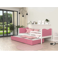 Dětská postel s přistýlkou MAX W - 200x90 cm - růžovo-bílá - motýlci